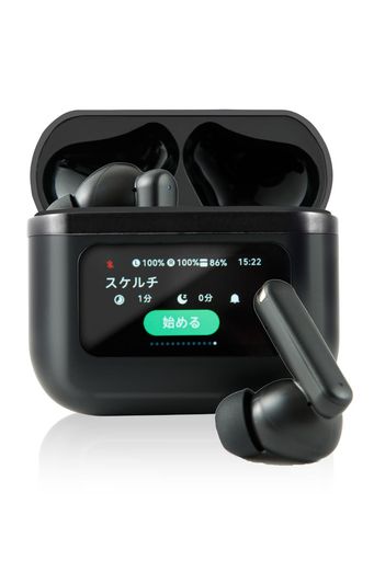 ホビナビ ワイヤレスイヤホン Bluetooth5.4 ノイズキャンセリング スマートタッチディスプレイ搭載 小型軽量 イヤホン IPX5防水 ブラック|アクアデイリーストア
