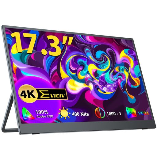EVICIV 移動性管する 17.3in 4K 独立独行型 照明ランプ付き添い人 大画面 QLED 携帯型管する 3840x2160 UHD 500nit高明快さ 非光輝 IPS 液晶ダイアログボックス 青味はね除ける 移動性見せびらかす VESA相応う 薄型 持…