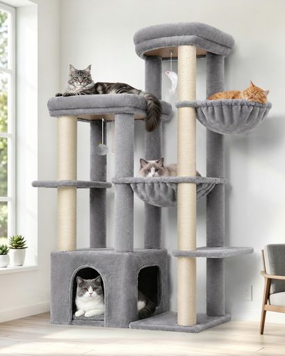 Globlazer キャットタワー 強い安定性 据え置き型 多機能 猫タワー 2つ超大型見晴台 (45cmx45cm) 大型キャットハウス ハンモック バスケット 天然麻紐の爪とぎポスト6つ 特大ベースプレート(80cm…|アクアデイリーストア