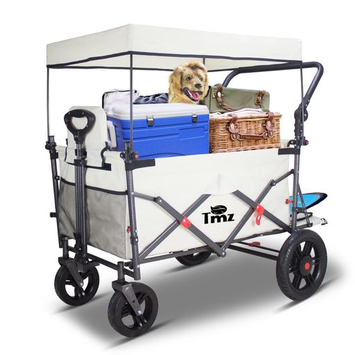 TMZキャリーワゴン折りたたみ式アウトドアワゴン、、シートとシートベルト付き多機能カート、荷室開閉と拡張可能、フロントハンドル+リアプッシュハンドル、四輪取り外し可能、スト…