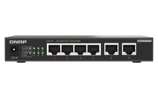 QNAP(キューナップ)2つの10GBASE-T界面と4つの2.5GbE界面を備えたアンマネージドスイッチQSW-2104-2T-R2プラグアンドプレイ