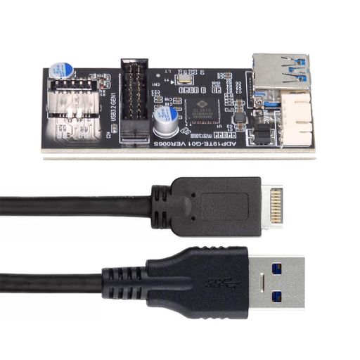Cablecc19/20ピンヘッダーから5GbpsUSB3.020ピン&Type-EデュアルポートメスPCBAタイプアダプタースプリッター1~2ハブ。