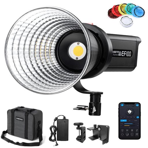 AMBITFULEF100100W5600KAuroraCOBLEDビデオライト、CRI95+TLCI97+は、FX効果は静止物撮影、人像、スタジオ照明、インタビュー照明、アプリ対応