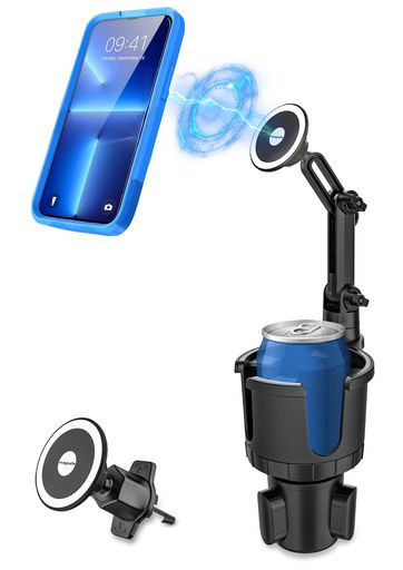 Kolaselsドリンクホルダースマホスタンドマグネット【高さ調整】車載2in1カップホルダーエアコン吹き出し口スマートフォンホルダー360度回転落下防止な磁石安定性片手操作magsafe日本語説…