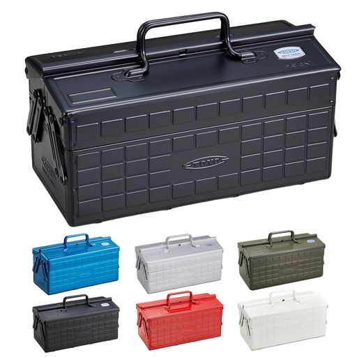 東洋スチール(TOYO)2段式スチール製工具箱ST-350ブラック【幅約35x奥行約16x高さ約21cm】日本製ツールボックス収納ボックス
