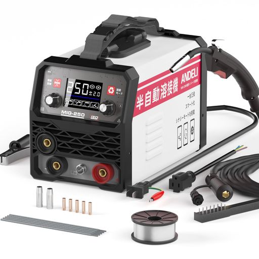 ANDELI 半自動溶接機 120AノンガスMIG/アーク溶接/lift TIG 100V/200V兼用 インバーター直流溶接機 MIG溶接 半自動 LEDスクリーン MIG-250MINI｜アクアデイリーストア