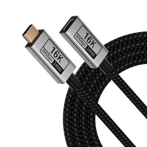 UPPDEFFSTUSB-C延長ケーブルオス-メスThunderbolt5/4/3対応、USB5対応80Gbps高速データ転送、2MType-C延長コード240WPD3.1急速充電、16K@60Hz/8K@120Hz