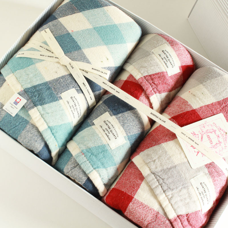 今治西洋手ぬぐい コンテックス 立ちはだかる照合のしるし 差し上げ物書き割りImabari Towel Kontex Block Check GiftSet二階建てバス西洋手ぬぐい2枚x人間の顔西洋手ぬぐい2枚ギフトラッピング無料 のし無料