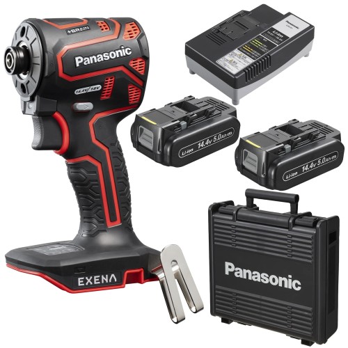 パナソニック(Panasonic) 充電インパクトドライバー EZ1PD1 スタンダードセット ONE ATTACH対応 (14.4V 5.0Ah電池パック×2個/充電器/プラスチックケース付) EXENA デュアル(14.4V/18V対応) EZ1PD1J14D-R レッド