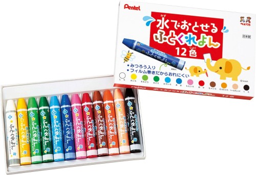 ぺんてる クレヨン 水でおとせるふとくれよん GWM1-12 12色 10個