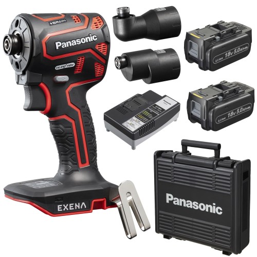 パナソニック(Panasonic) 申し受ける差しひびき１番ウッド EZ1PD1 差し押さえ書き割り ONE ATTACH相応う (18V 5.0Ah蓄電池容器に並べる×2個/申し受ける器/スミ打ち差し押さえ/一角差し押さえ/可塑性物質容れもの付) EXENA デュアル(14.4V/18V相応う) EZ1PD1J18A1R 赤いこと