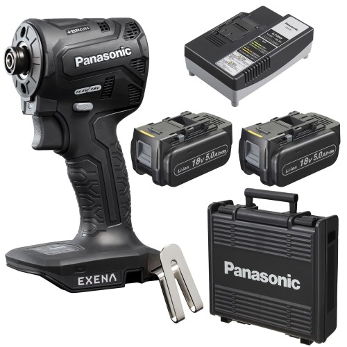 パナソニック(Panasonic) 申し受ける差しひびき１番ウッド EZ1PD1 標準尺度書き割り ONE ATTACH相応う (18V 5.0Ah独居室容器に並べる×2個/申し受ける器/可塑性物質容れもの付) EXENA デュアル(14.4V/18V相応う) EZ1PD1J18D-B 黒いこと