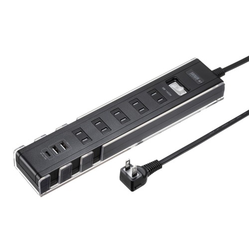 サンワサプライ USB充電機能付きタップ スタンド付き（2P・5個口・1.5m・ブラック） TAP-B47UC-15BK