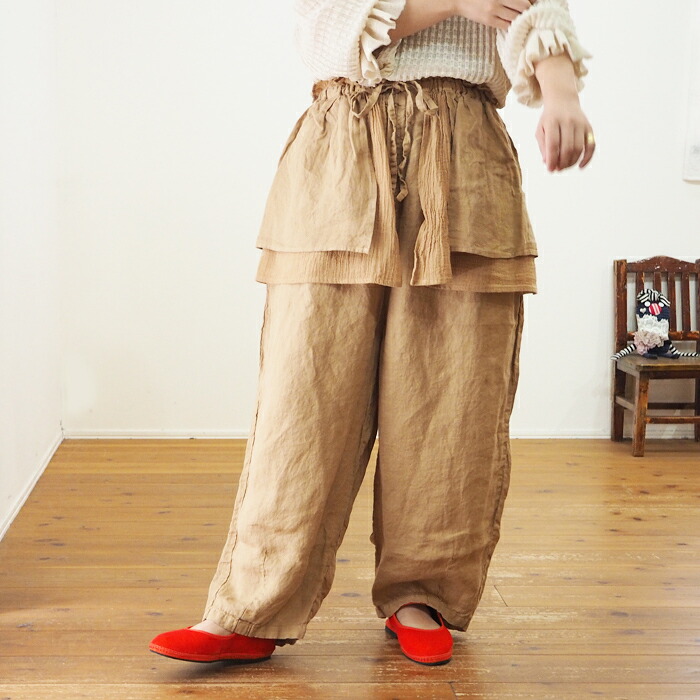 【Sale！30%OFF！】tumugu: ツムグ ソリトリネン&times;コットンリネンボイルガーゼ　ラップスカート付きパンツ TB26131【￥23,980(税込)&rarr;30%OFF！】｜デイリースタイル 12,925円
