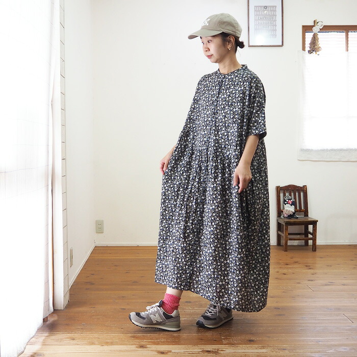 YURK  ユルク フラワープリントドルマンギャザーワンピース yurk26su-628