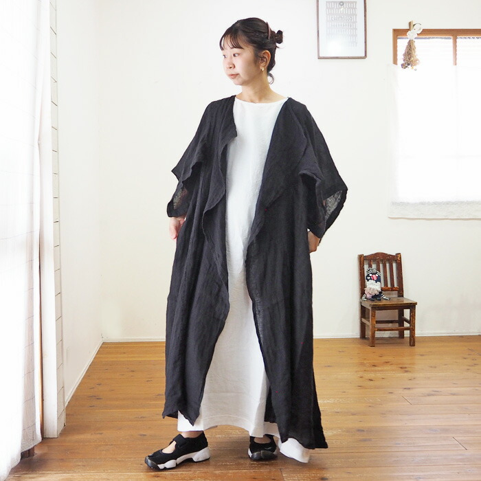 a+koloni 居留地 リネン沸騰させる ロング羽織 2605005