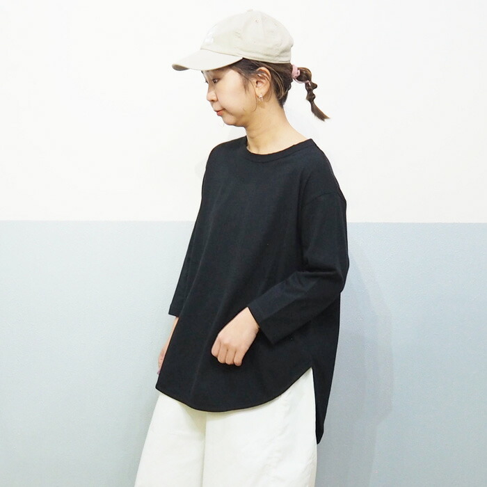 tumugu:　ツムグ　スープレコットン天竺裾ラウンド７分袖ロングTシャツ　TC23115