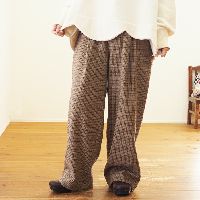 楽天市場】ICHI Antiquites リネン ギンガムチェック イージーパンツ