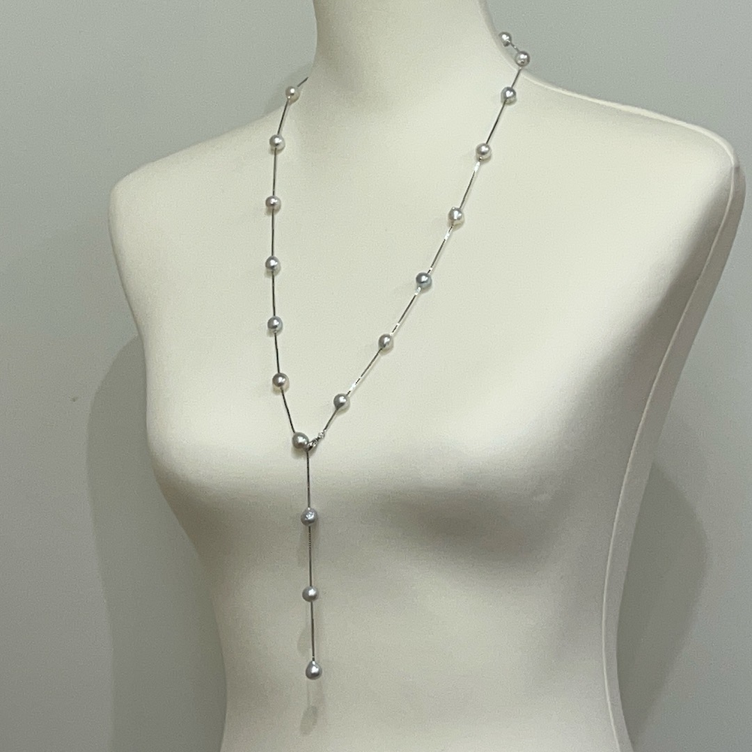 極美品✨ K18 あこや真珠 6.5〜9mm ステーション ネックレス 13粒 2連 ロング アコヤ真珠 6.0~6.5mm/9.3mm ダイヤモンド 計0.11/計
