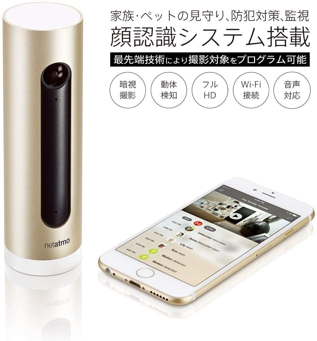 楽天市場 Netatmo ネタトモ ウェルカム 顔認識してスマホに通知 屋内用防犯カメラ フルhd ナイトビジョン 130度広角 動態検知 並行輸入品 大日本空輸 楽天市場店