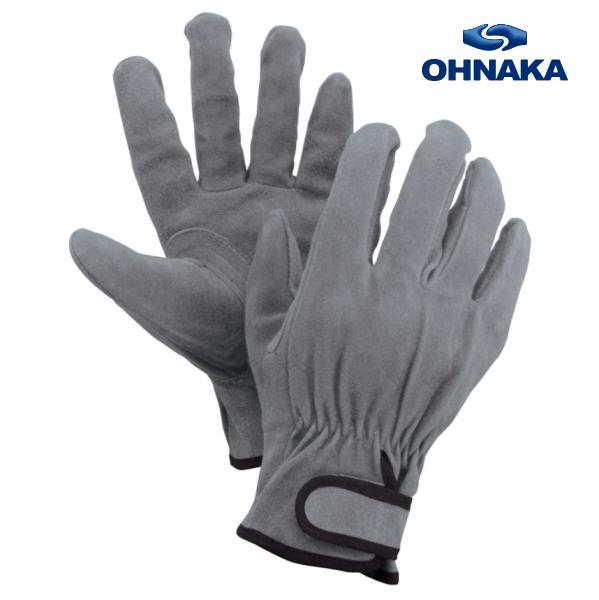 牛革手袋 床革 マジック DG-2604T-LA グレー 内綿付 10双組 大中産業 OHNAKA
