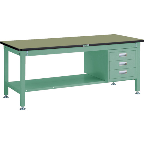 トラスコ中山 【個人宅不可】 TRUSCO 中荷重作業台（1200kg）HW型 1500X750XH740 3段引出付 グリーン色 緑 RHW-1500D3 [1-278-2952]｜ＤＡＩＳＨＩＮ工具箱　店