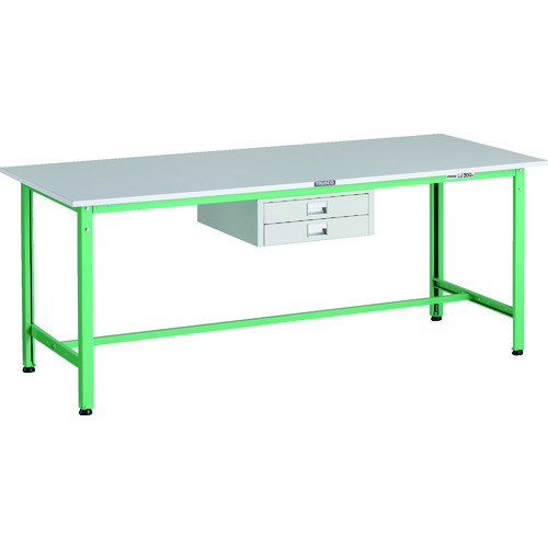 トラスコ中山 【個人宅不可】 TRUSCO 軽荷重作業台（300kg）AE型 1800X750XH740 薄型2段引出し付 ヤンググリーン色 RAE-1800UDC2 YG [1-183-3867]｜ＤＡＩＳＨＩＮ工具箱　店