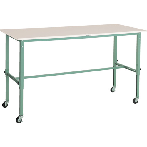 トラスコ中山 【個人宅不可】 TRUSCO 軽荷重作業台高さ調節式（80kg）AEM型 1800X600XH718～1018 75キャスター付 グリーン色 RAEM-1860C75 [1-289-1158]｜ＤＡＩＳＨＩＮ工具箱　店