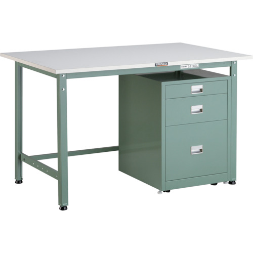 トラスコ中山 【個人宅不可】 TRUSCO 軽荷重作業台（300kg）AE型 1200X750XH740 3段キャビネット付 グリーン色 AE-1200UDC111 [1-466-6895]｜ＤＡＩＳＨＩＮ工具箱　店