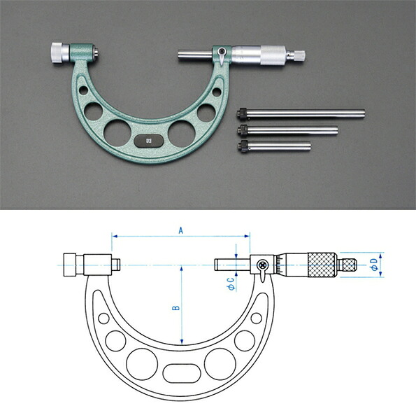 エスコ ESCO 【個人宅不可】 100-200mm マイクロメーター（替アンビル式） EA725EH-32 [2-5579260]｜ＤＡＩＳＨＩＮ工具箱　店