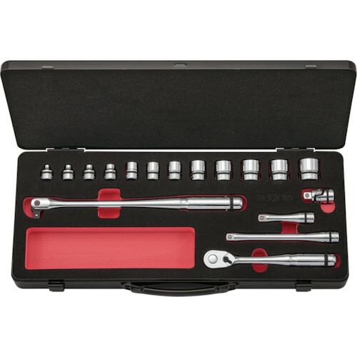 京都機械工具 nepros 9.5sq.ソケットレンチセット（17点）（ケース付） 6角 ケース間口455×奥行190×高さ60ｍｍ NTB317CZ [34-177083]