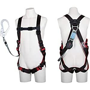 藤井電工 TSUYORON レヴォハーネス シングルランヤード付き ロック機構付き巻取式ワン・ハンドリトラ 黒・赤 Mサイズ TH-508-OH93SV-OT-BKR-M-R23-BX [39-049149]
