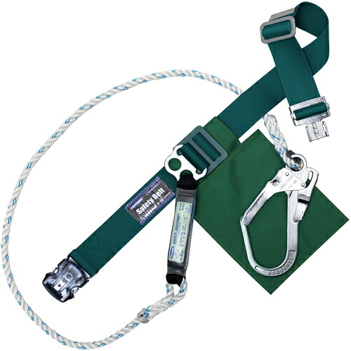 藤井電工 TSUYORON 胴ベルト型墜落制止用器具（ロープタイプ） LSA（三つ打ちロープ） 青緑 Mサイズ 幅50MM&times;長さ1200MM ワンタッチバックル仕様 TB-LSA-OT590-BG-M-BP [39-051654]｜ＤＡＩＳＨＩＮ工具箱　店
