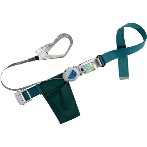 藤井電工 TSUYORON 胴ベルト型墜落制止用器具（巻取タイプ）ロック機構付き 2WAYリトラ 青緑 Mサイズ 幅50MM×長さ1200MM TB-TRN-599-BG-M-BP [39-056123]
