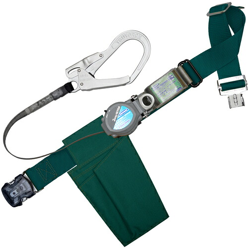 藤井電工 TSUYORON 胴ベルト型墜落制止用器具（巻取タイプ）ロック機構付き 2WAYリトライト 青緑 Mサイズ 幅50MM×長さ1200MM ワンタッチバックル仕様 TB-TRL-OT593-BG-M-BP [39-058585]