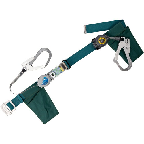 藤井電工 TSUYORON 胴ベルト型墜落制止用器具（巻取タイプ）補助ロープ2丁掛け仕様 ロック機構付き2WAYリトラ+巻取式補助ロープ 青緑 Mサイズ 幅50MM&times;長さ1200MM TB-TRL-2-593-SRBT-BG-M-JAN-BP [39-059957]｜ＤＡＩＳＨＩＮ工具箱　店