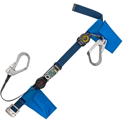 藤井電工 TSUYORON 胴ベルト型墜落制止用器具（巻取タイプ）補助ロープ2丁掛け仕様 ロック機構付きワン・ハンドリトラ+巻取式補助ロープ 紺 Mサイズ 幅50MM×長さ1200MM TBORL2593SRBTBL2MBP [39-061523]