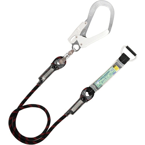 藤井電工 TSUYORON 胴ベルト型墜落制止用器具用ランヤード（ロープタイプ）Gブレード（黒）ショックアブソーバ+D環FL-23・フックFS-93SV D環止めなし TBL-AD-GB593SV-BK-N-JAN-BP [39-072307]