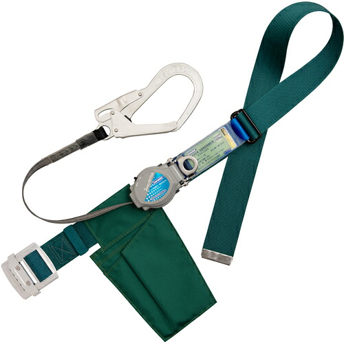 藤井電工 TSUYORON 胴ベルト型墜落制止用器具（巻取タイプ）ロック機構付き 2WAYリトラ 青緑 LLサイズ 幅50MM×長さ1600MM 130KG対応型 TB-TRL-593-BG-LL(130KG)-JAN-BP [39-084515]