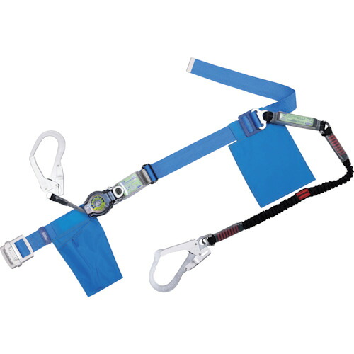 藤井電工 TSUYORON 胴ベルト型墜落制止用器具（巻取タイプ）ランヤード2丁掛け仕様 ロック機構付きロックリトラ+伸縮式ノビロン（BK）青 Lサイズ 幅50MM×長さ1400MM TB2LRL593NV5931BL4BKLBP [39-085147]