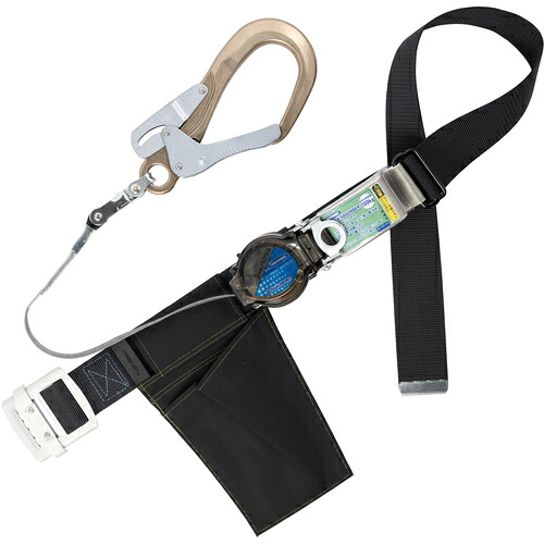 藤井電工 TSUYORON 胴ベルト型墜落制止用器具（巻取タイプ）ロック機構付き 2WAYリトラ（上ケース黒）黒 Mサイズ 幅50MM×長さ1200MM アルミ製フック TB-TRL-590ALSV-BLK-BK-M-JAN-BP [39-057793]