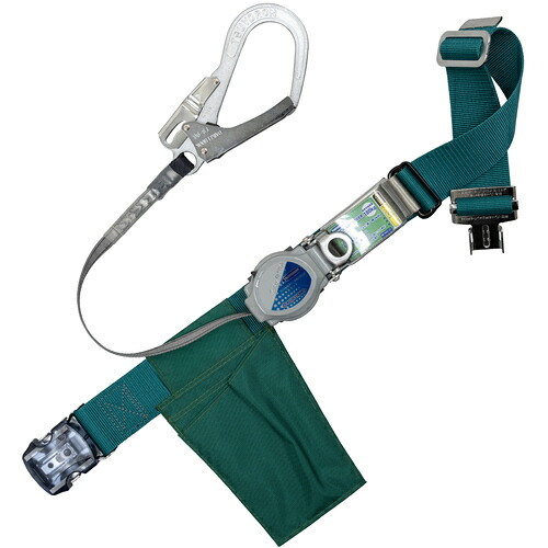 藤井電工 TSUYORON 胴ベルト型墜落制止用器具（巻取タイプ）ロック機構付き 2WAYリトラ 青緑 Lサイズ 幅50MM×長さ1400MM ワンタッチバックル仕様 TB-TRN-OT599-BG-L-BP [39-058035]