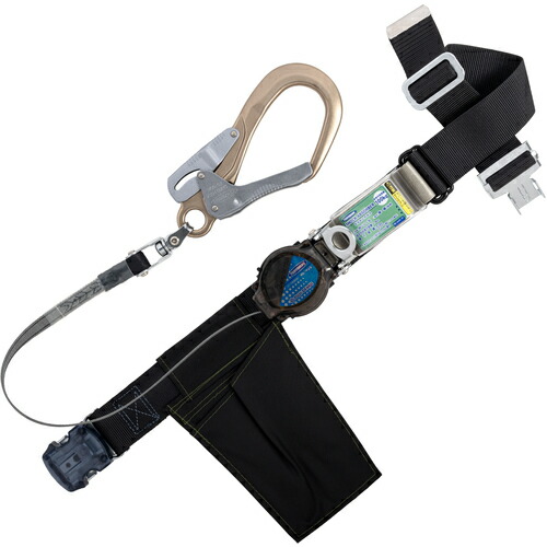 藤井電工 TSUYORON 胴ベルト型墜落制止用器具（巻取タイプ）ロック機構付き 2WAYリトラ（上ケース黒）黒 Mサイズ 幅50MM×長さ1200MM アルミ製フック TBTRLOT590ALSVBLKBKMJANBP [39-059452]