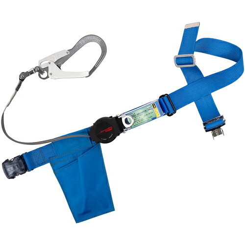 藤井電工 TSUYORON 胴ベルト型墜落制止用器具（巻取タイプ）ロック機構付き ワン・ハンドリトラ 青 LLサイズ 幅50MM&times;長さ1600MM 130KG対応型 TBORLOT593SVBL4LL(130KG)JANBP [39-061295]｜ＤＡＩＳＨＩＮ工具箱　店