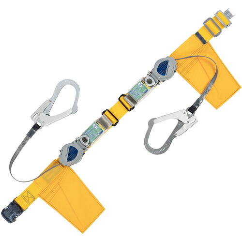 藤井電工 TSUYORON 胴ベルト型墜落制止用器具（巻取タイプ）ランヤード2丁掛け仕様 ロック機構付き2WAYリトラ 黄 Mサイズ 幅50MM×長さ1200MM TB-TRL-2-OT593-TRLT-Y-M-JAN-BX [39-077166]