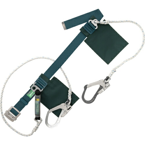 藤井電工 TSUYORON 胴ベルト型墜落制止用器具（ロープタイプ） 補助ロープ2丁掛け仕様 セフライト 青緑 Lサイズ 幅50MM×1400MM TB-SAF-2-593S-BG-L-JAN-BX [39-080333]