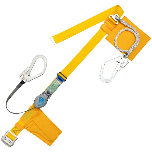 藤井電工 TSUYORON 胴ベルト型墜落制止用器具（巻取タイプ）補助ロープ2丁掛け仕様 ロック機構付き2WAYリトラ・ロープ 黄 LLサイズ 幅50MM×長さ1600MM 130KG対応型 TBTRL2593SYLL(130KG)JANBX [39-080869]