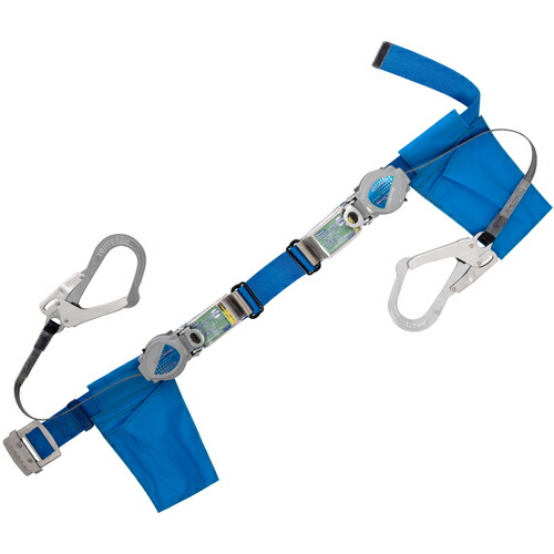 藤井電工 TSUYORON 胴ベルト型墜落制止用器具（巻取タイプ）ランヤード2丁掛け仕様 ロック機構付き2WAYリトラ 青 Mサイズ 幅50MM×長さ1200MM TB-TRL-2-593-TRLT-BL4-M-JAN-BX [39-084478]