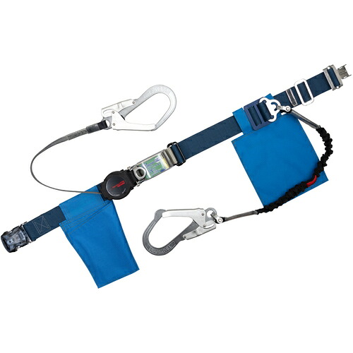 藤井電工 TSUYORON 胴ベルト型墜落制止用器具（巻取タイプ）補助ロープ2丁掛け仕様 ロック機構付きワン・ハンドリトラ+伸縮式補助ロープ 紺 Mサイズ ワンタッチバックル仕様 TBORL2OT593NVBL2BKMBP [39-085475]