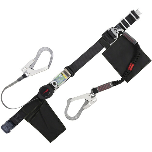 藤井電工 TSUYORON 胴ベルト型墜落制止用器具（巻取タイプ）補助ロープ2丁掛け仕様 ロック機構付きワンハンドリトラ+伸縮式補助ロープ 黒 Sサイズ 幅50MM×長さ1100MM TBORL2OT593NVBLKBKSJANBX [39-086595]